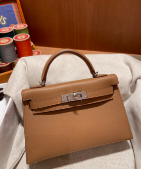 에르메스 미니 켈리백19 골드브라운 은장 염소가죽